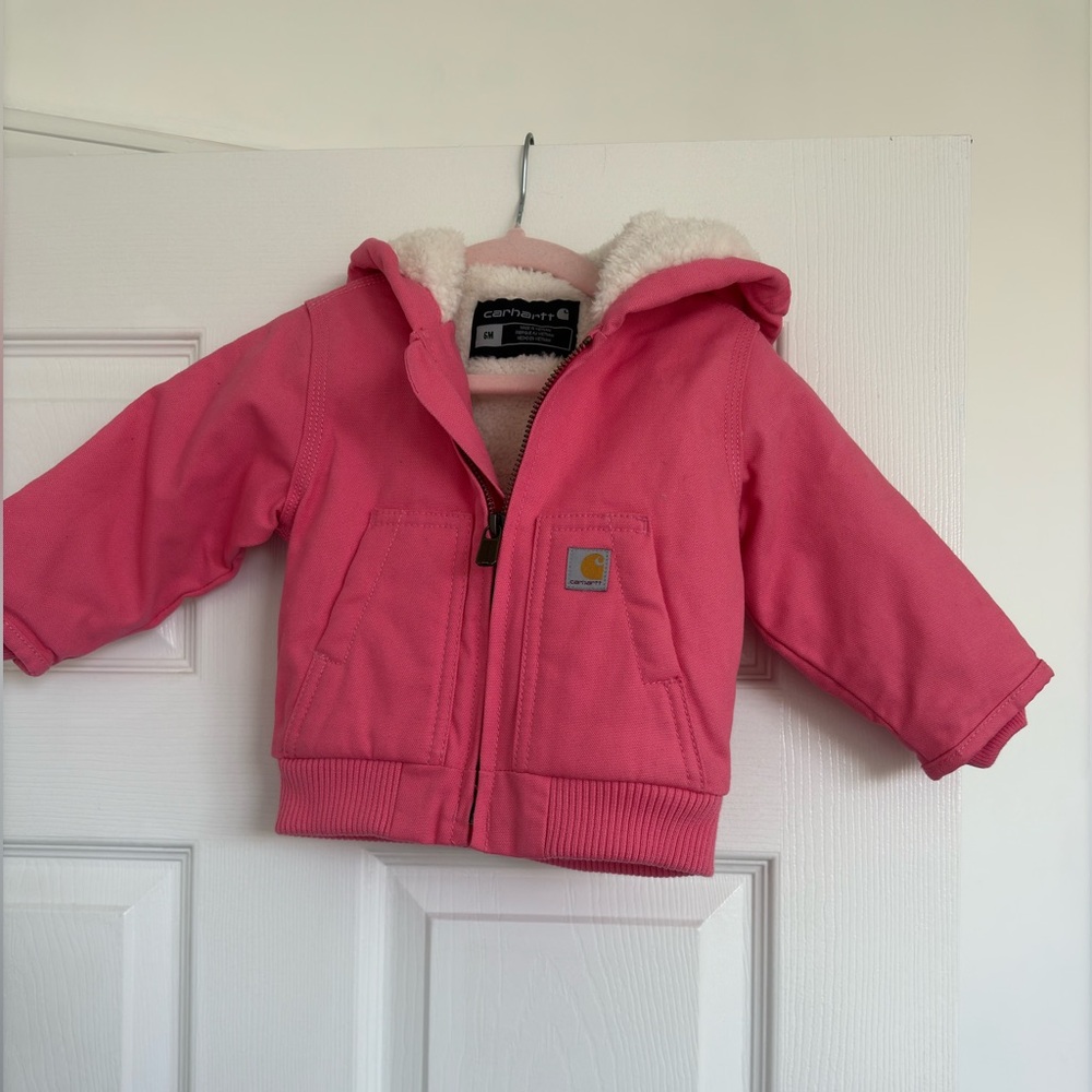 Carhartt Kid/ Baby Pink Sherpa-Lined Hooded Puffer Jacket